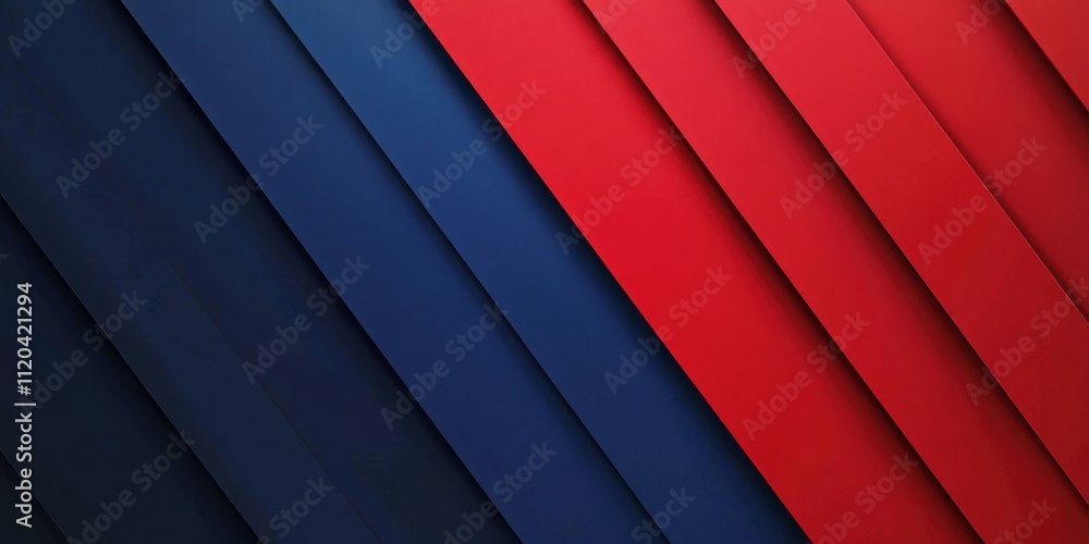 Poster red and blue background with diagonal lines, flat design style, dark navy-to-red gradient generative
