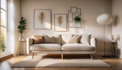 living room modern sofa, warm and inviting, soft ambient light