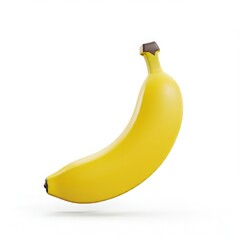 Bright yellow banana with smooth peel and green stem on white background for fresh, tropical, healthy, and creative food design concepts.