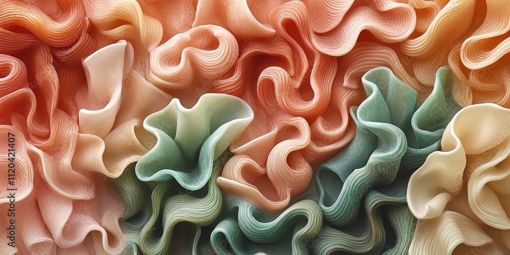 Poster Colorful ruffled fabric texture showcasing intricate patterns and soft hues in a vibrant and artistic display