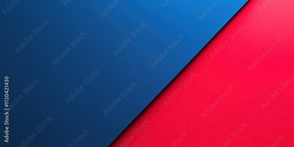Poster red and blue background with diagonal lines, flat design style, dark navy-to-red gradient generative