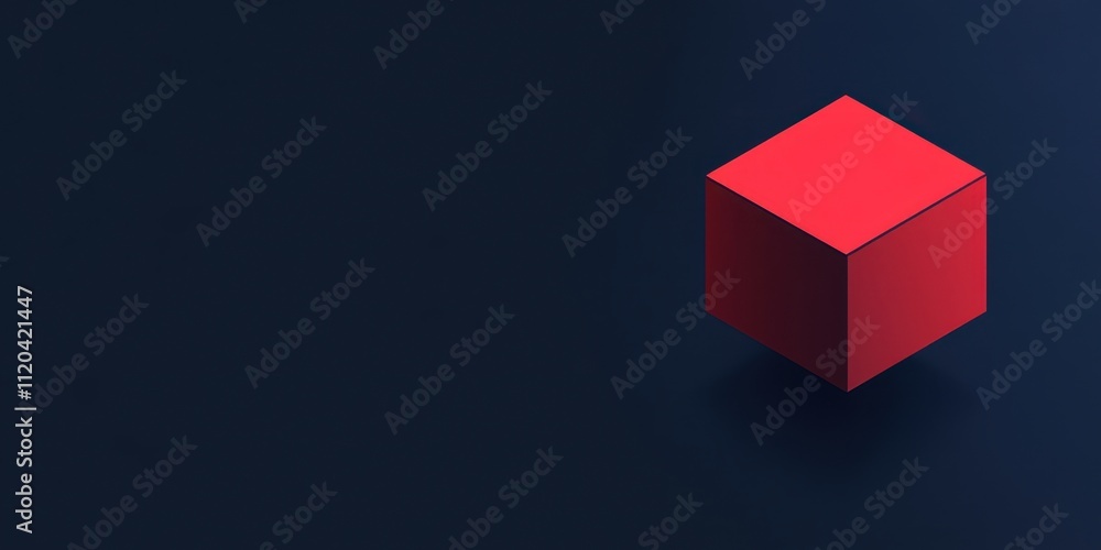 Poster red and blue background with diagonal lines in the shape of an isometric cube, modern graphic design