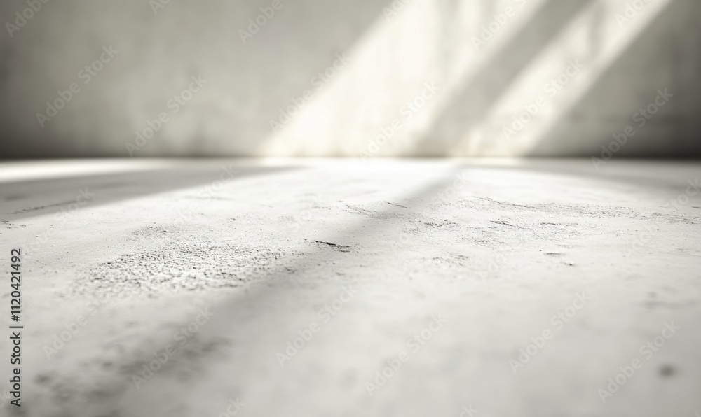 Poster light abstract streaming through a window, creating shadows in an empty industrial space with a conc