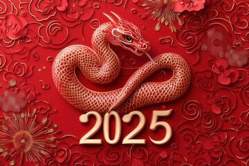 Obraz premium background for Chinese new year, red - yellow colors, year of the snake 2025