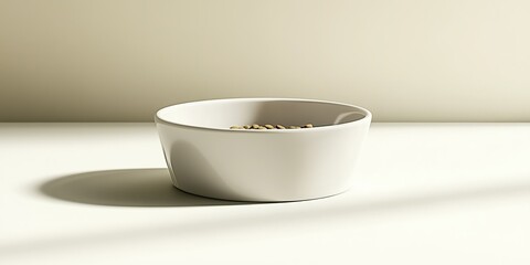 Modern white bowl filled with nuts on a minimalistic table in soft natural light