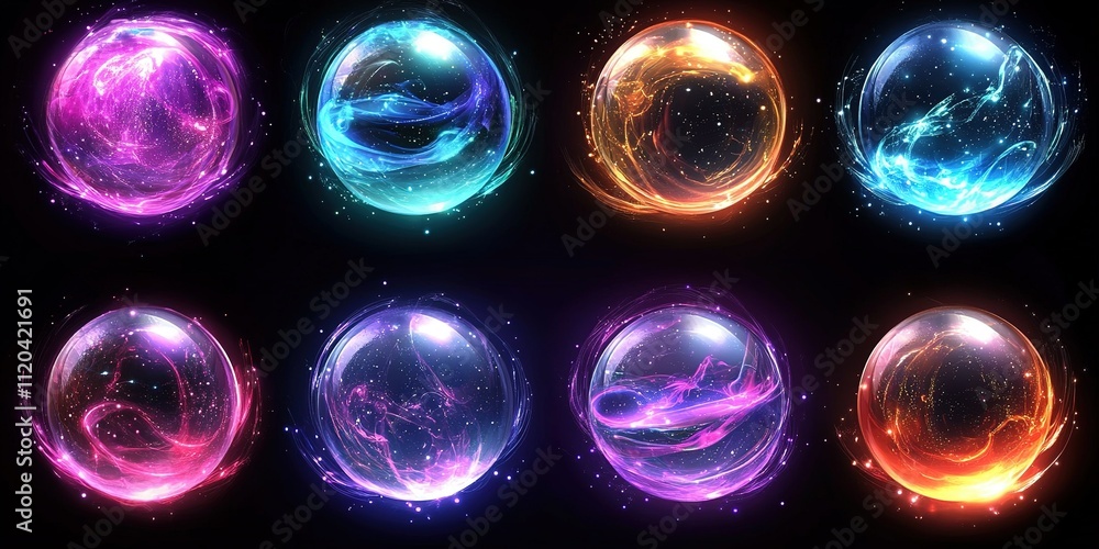 Poster colorful glowing orbs arranged in a dynamic pattern showcase artistic design and vibrant colors in a