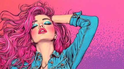Pink Hair, Blue Denim: A Pop Art Portrait