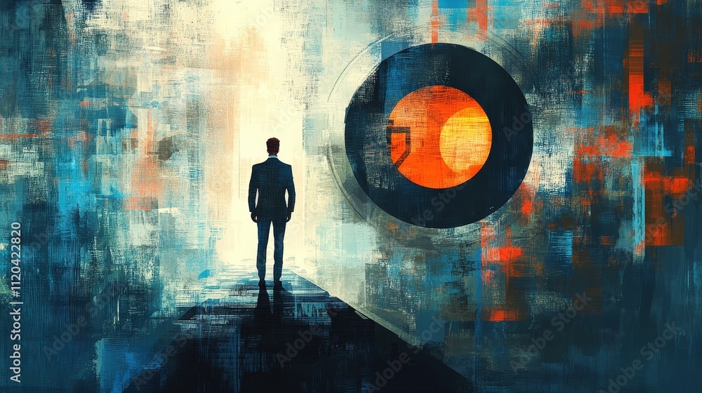 Poster visualize an executive making a crucial decision on resource allocation for a large-scale project.