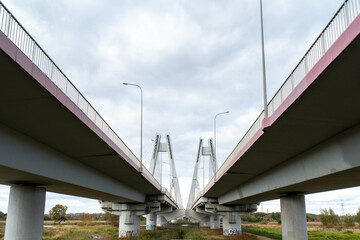 Modern Suspension Bridge close-up long-range view
