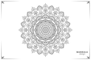 Geometric hand-drawn floral mandala design element in black and white, ornate ethnic oriental style in vector format for coloring books, suitable for mehndi, textiles, posters and tattoos