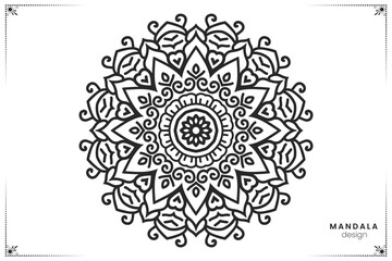 Geometric hand-drawn floral mandala design element in black and white, ornate ethnic oriental style in vector format for coloring books, suitable for mehndi, textiles, posters and tattoos