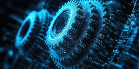 Innovative gears designed with digital technology in a futuristic setting