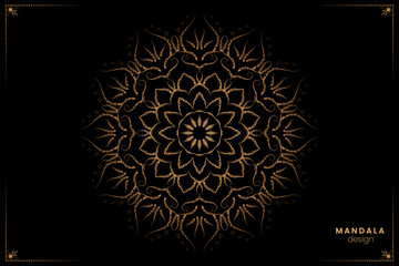 Luxury mandala design template in gold with black background, coloring book pattern in mandala style for mehndi, tattoo, mehndi, decorative ornaments in ethnic oriental style