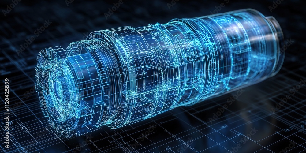 Poster digital representation of a turbine engine component showcasing intricate detail and cutting-edge de
