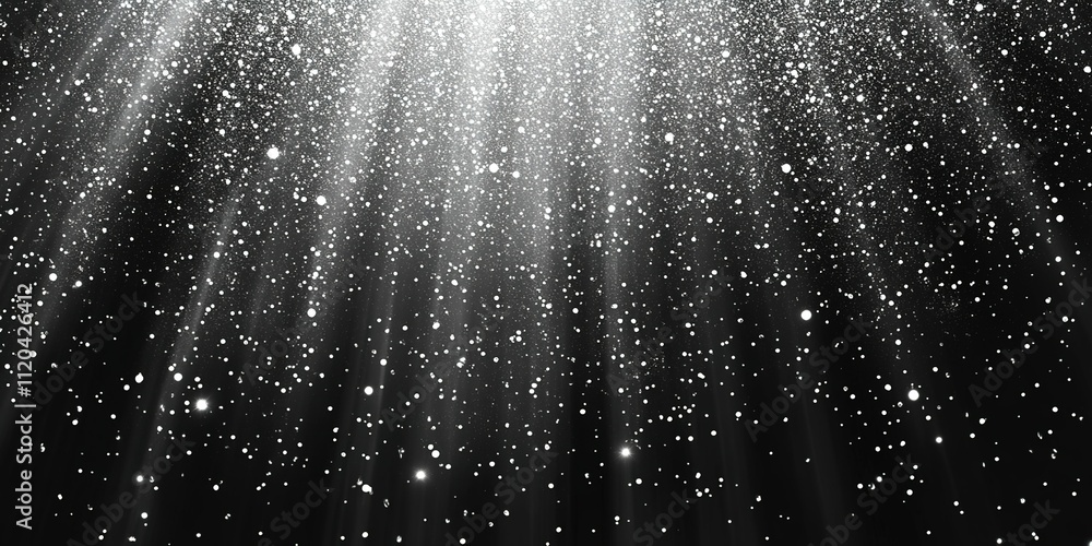 Poster Bright particles cascade through darkness, creating a captivating display of light and texture in this enchanting moment