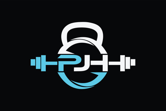 Letter P,J,H,PJ,JH,HJ,JP,HP,PH, PJH OR HJP Fitness Gym Kettlebell Barbell Dumbbell logo design Icon Vector