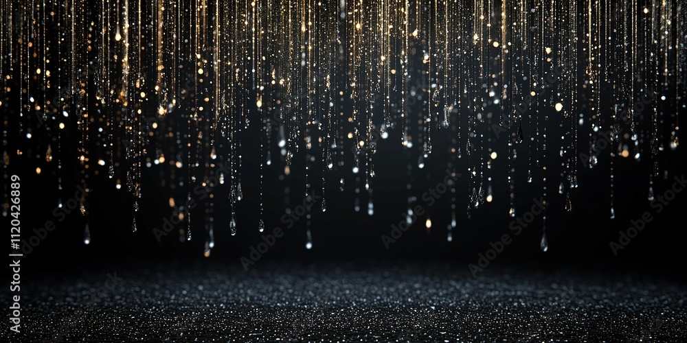 Poster elegant sparkling water droplets cascade in a dark setting creating a mesmerizing visual effect