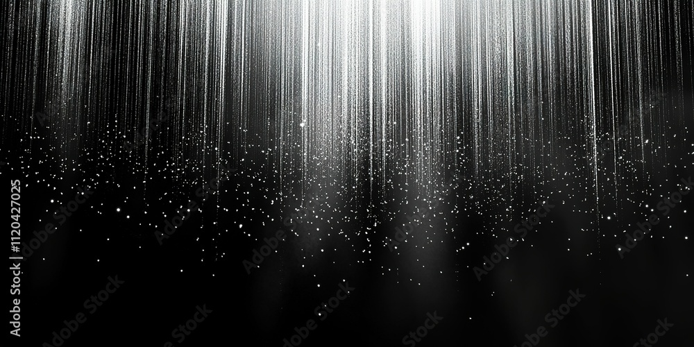 Poster Radiant light streams through a dark space creating a mesmerizing display of shimmering particles