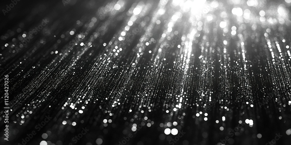 Poster Shimmering light patterns create an abstract composition in black and white during a nighttime display