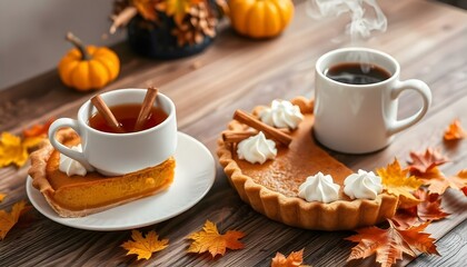 Cozy Autumn Feast with Pumpkin Pie, Fall Fruits, Roasted Turkey, and Seasonal Decor