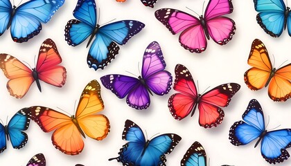 Seamless background of colorful butterflies on a white background