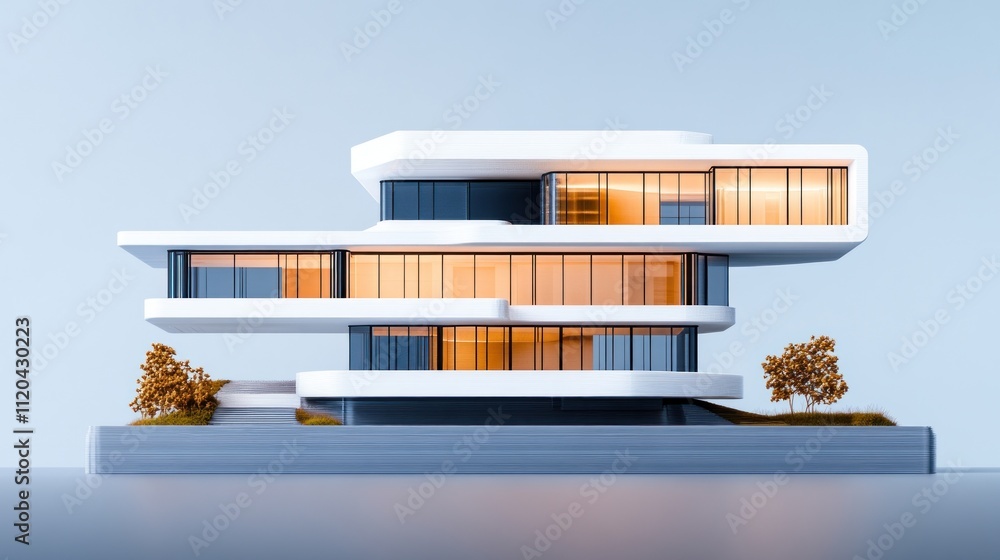 Poster modern architectural design featuring sleek lines and large windows.
