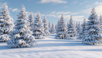 Fototapeta premium A wintery scene with snow-covered pine trees