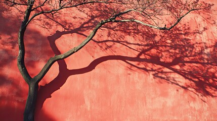 Intriguing Tree Shadow on a Coral Wall
