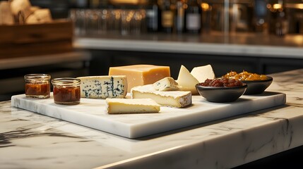 Fototapeta premium Gourmet Cheese Selection with Accompanying Fruit Preserves