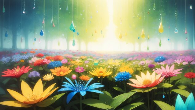 Abstract paintings of flowers sunlight clouds skies rainbow drops elegant beauty