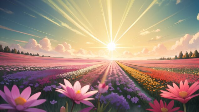 Abstract paintings of flowers sunlight clouds skies rainbow drops elegant beauty
