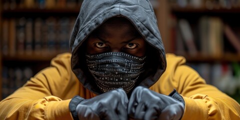 Mystery figure wearing mask engages in chaotic data breach activities at night