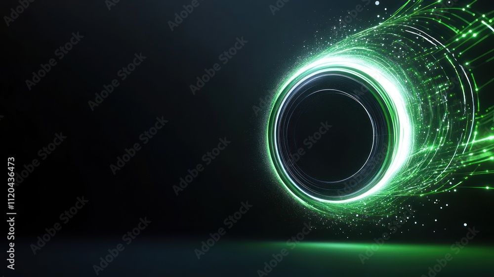 Poster abstract design featuring a glowing circular element and light trails.