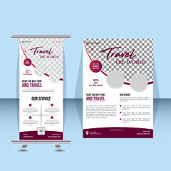 x-banner vector, flag-banner design bundle template or Roll up banner stand for your company, Business rollup banner template set, pull up, Travel flyer design template.