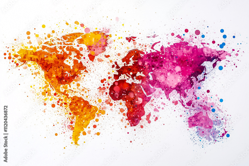 Poster vibrant map showcases a world filled with pulsating dots indicating diverse locations around the glo