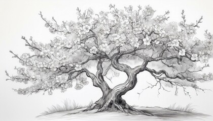 잔잔한 바람에 꽃잎이 흩날리는 벚꽃 나무