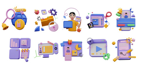 3D icon set of website UI