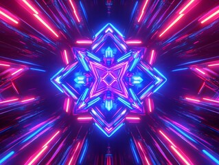 Abstract neon kaleidoscopes in a futuristic setting
