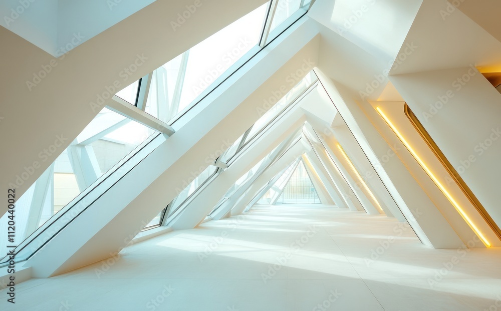 Aufkleber bright, modern hallway with triangular architecture and large windows.