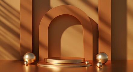 a gold and silver decoration with a gold base and two silver balls.