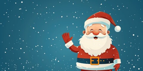 Naklejka premium Jolly Santa waving amidst a snowfall during the festive winter season