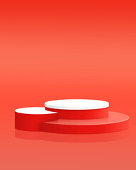 3D red podium on red floor and with a red wall in the background, Minimal style, Product display