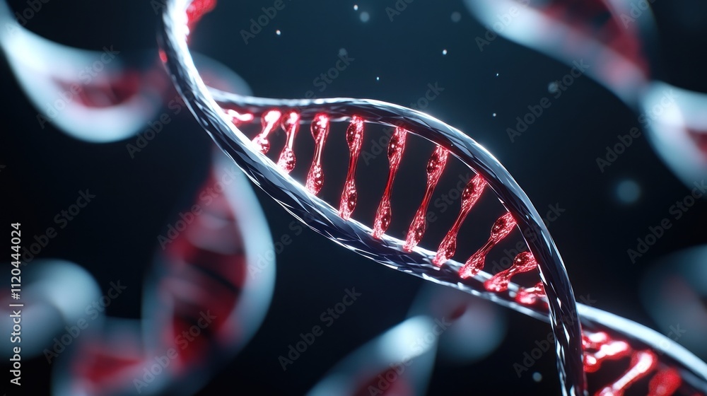 Poster close-up of a dna double helix structure in a scientific context.