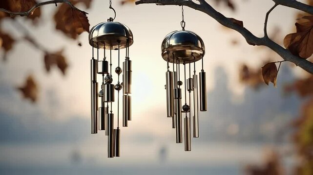 wind chime 3d video white rendering sound music metal harmony summer decoration meditation hang outdoors outside spiritual asian chinese round shui spirituality peace feng luck