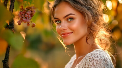 Woman next to a grape vine