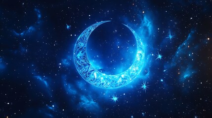 Fototapeta premium Elegant blue mandala crescent moon stars celestial harmony image