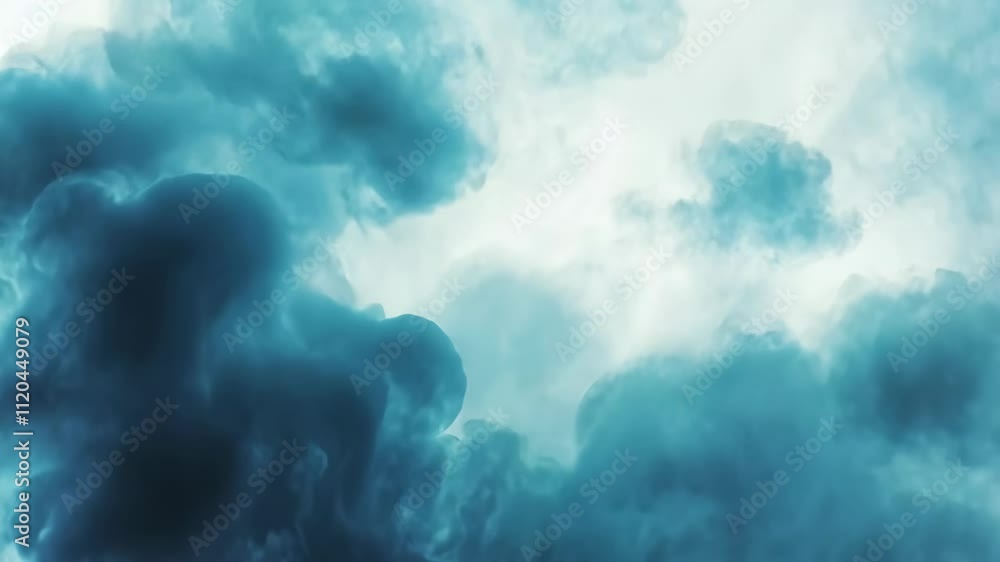 Poster swirling blue and gray clouds merge in a dramatic sky display at dusk with hints of light peeking th