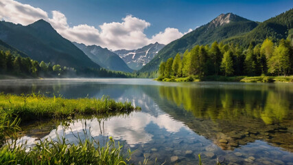 landscape with river and mountains