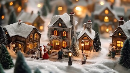 Naklejka premium model of a snowy New Year settlement