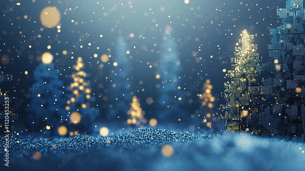 Poster abstract winter pixel texture with glowing elements in background